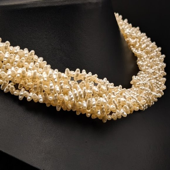 Torsade Necklace with Cream Toned Faux Rice Pearls - Picture 2 of 5